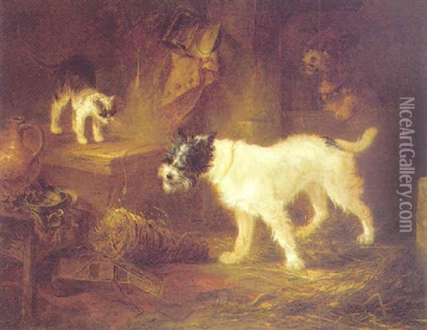 Two Dogs And A Cat Oil Painting - Zacharias Noterman