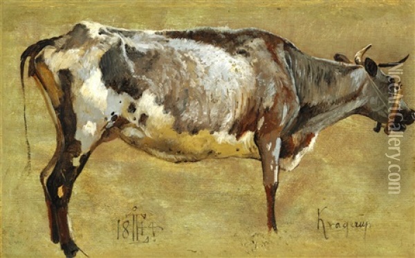 Study Of A Cow Oil Painting - Johan Thomas Lundbye