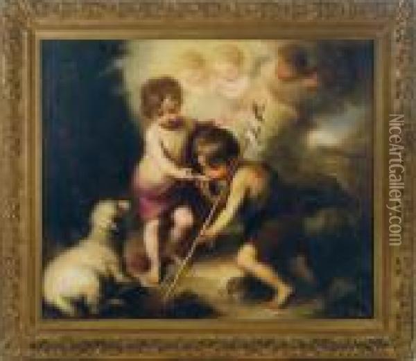 Infant Christ Offering A Drink Of Water To St. John Thebaptist Oil Painting - Bartolome Esteban Murillo