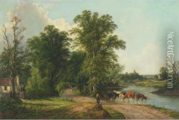 The Watering Place Oil Painting - John F Tennant