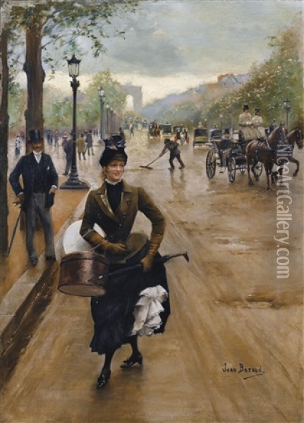 Modiste Sur Les Champs-elysees Oil Painting - Jean Beraud