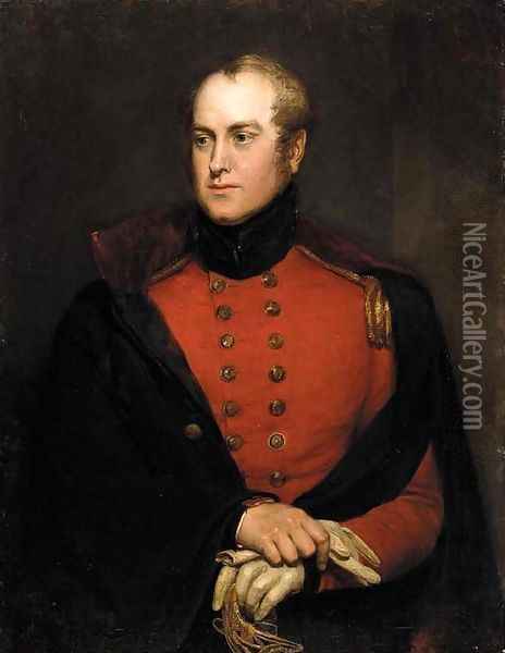 Portrait of a gentleman, said to be Lt. Col. Charles Richard Fox (1796-1873), three-quarter length, seated, in uniform Oil Painting - Charles Landseer