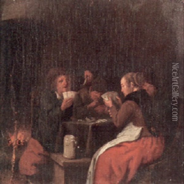 Cardplayers In A Tavern Interior Oil Painting - Jan Miense Molenaer