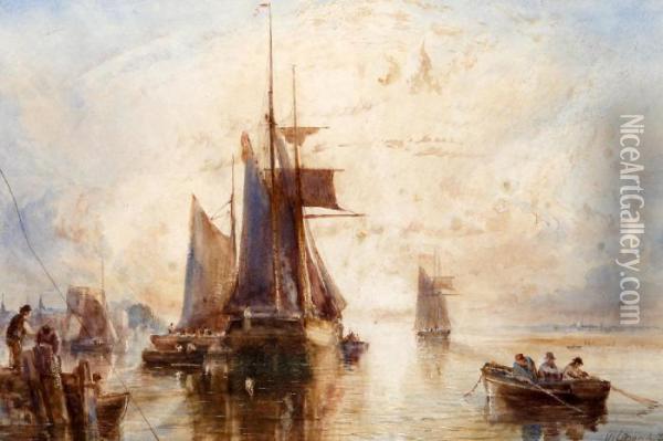 Shipping In A Calm Oil Painting - William Joseph Caesar Julius Bond