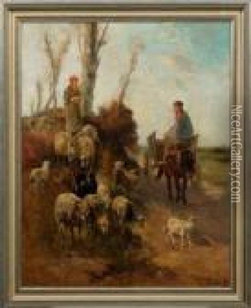 Junge Schaferin Im Gesprach Mit Einem Bauern Oil Painting - Henry Schouten