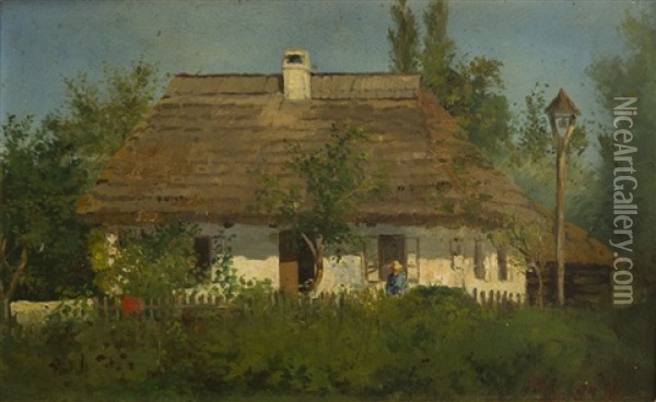 Przed Dworkiem Oil Painting - Konstanty Aleksandrowicz