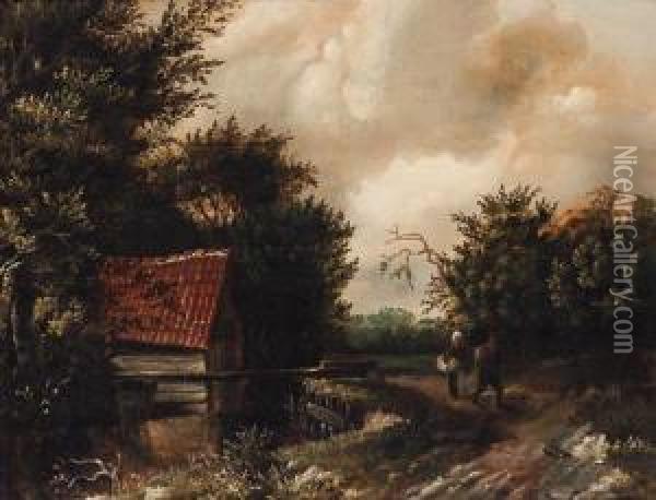 A Peasant Couple On A Riverside Path Oil Painting - Gillis Rombouts