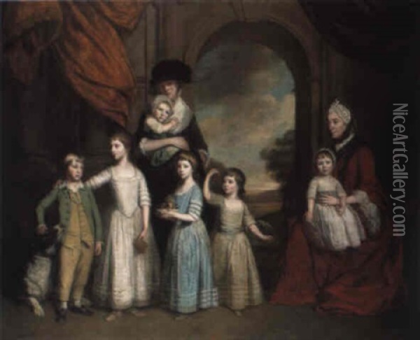 A Group Portrait Of The Craven Children Oil Painting - Thomas Beach