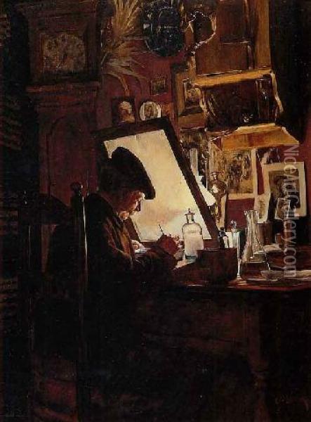 An Amateur Etcher (an Etcher In His Studio) Oil Painting - Charles Frederick Ulrich