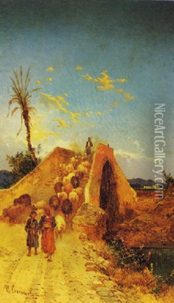 Il Ritorno Dei Pastori Col Gregge Oil Painting - Hermann David Salomon Corrodi