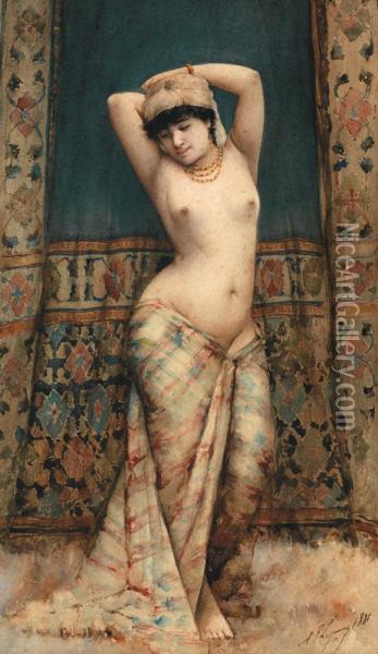 Odalisque Debout Oil Painting - Adolphe Frederic Lejeune