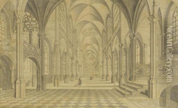 A Church Interior Oil Painting - Pieter Ii Neefs