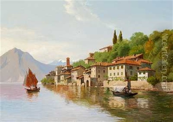 Gandrio Ved Luganosoen Oil Painting - August Fischer