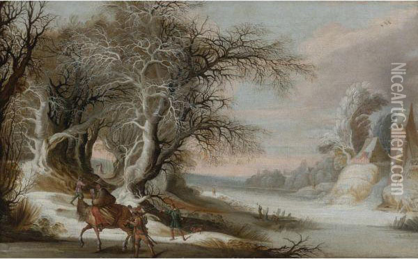 A Winter Landscape With Men Oil Painting - Gijsbrecht Leytens