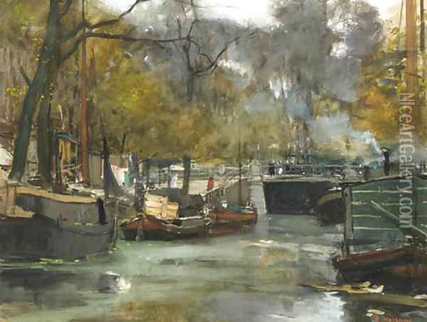 A canalscene in Groningen Oil Painting - Floris Arntzenius