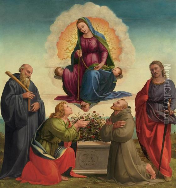 Madonna Delle Cintola With Saints Benedict, Thomas, Francis Andjulian Oil Painting - Francesco Granacci