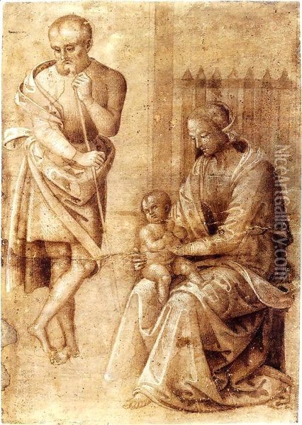 Holy Familiy Oil Painting - Pietro Vannucci Perugino