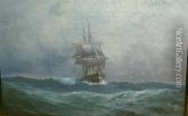 Ship In Stormy Waters Oil Painting - Eduardo de Martino