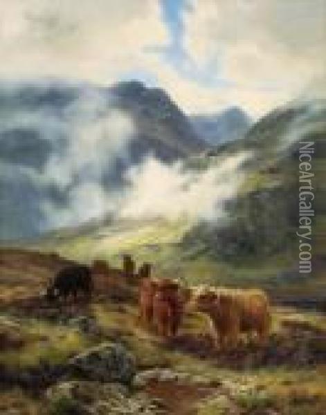 Highland Cattle Grazing Oil Painting - Louis Bosworth Hurt