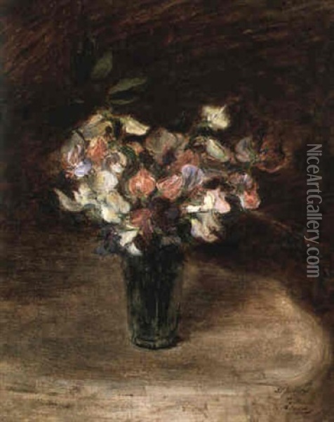 Sweet Peas In A Green Vase Oil Painting - Jacques-Emile Blanche