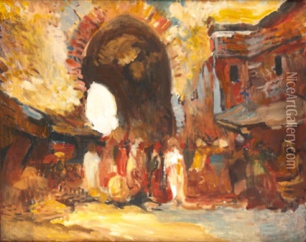 Porte Au Maroc Oil Painting - Charles Henri Gaston Dagnac-Riviere