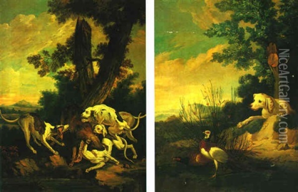 A Landscape With A Pack Of Hounds Attacking A Wolf Oil Painting - Jean-Baptiste Oudry