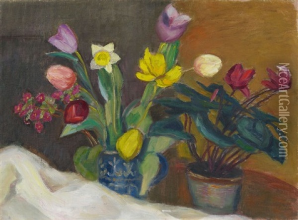 Alpenveilchen Mit Fruhlingsblumen Oil Painting - Otto Modersohn