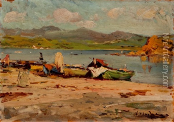 Barcas En El Rio Oil Painting - Eliseo Meifren y Roig