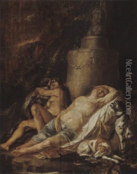 Diana Sleeping Oil Painting - Nikolaus Knuepfer