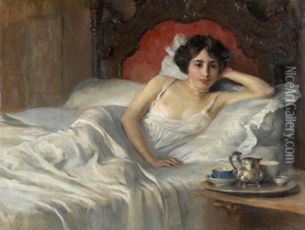 Liegende Dame Im Neglige Oil Painting - Frederic Dufaux