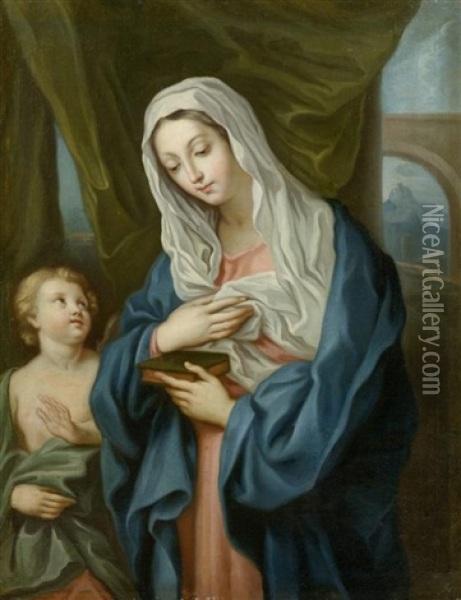Maria Mit Einem Engel Vor Einer Landschaft Oil Painting - Carlo Maratta
