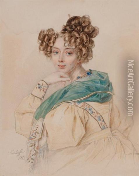 Portrait Of Countess Olga Alexandrovna Orlova (1807-1880) Oil Painting - Piotr Fedorovich Sokolov