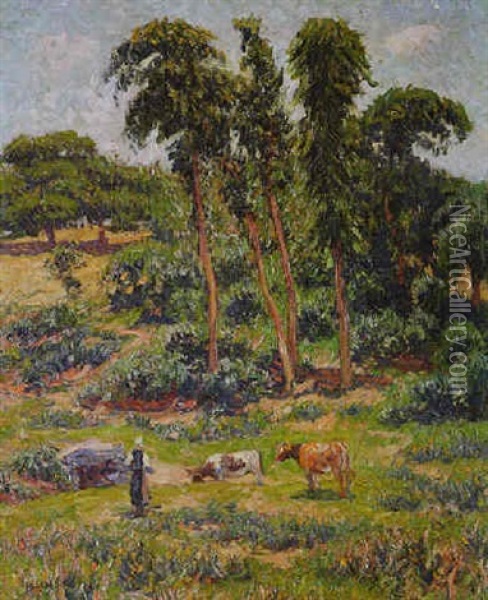 Paysanne Et Son Troupeau Oil Painting - Henry Moret