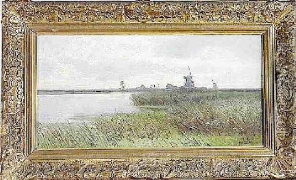 Hollandische Polderlandschaft Mit Windmuhlen Oil Painting - Heinrich Deiters