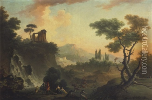 Paysage Avec Le Temple De Vesta Dit De La Sibylle A Tivoli Oil Painting - Charles Francois Lacroix