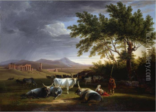 The Roman Campagna With The Acquedotto Claudio In The Distance Oil Painting - Mathias Gabriel Lory