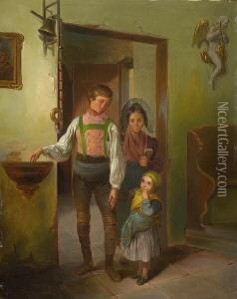 Der Erste Kirchgang. Oil Painting - Wilhelm Richter