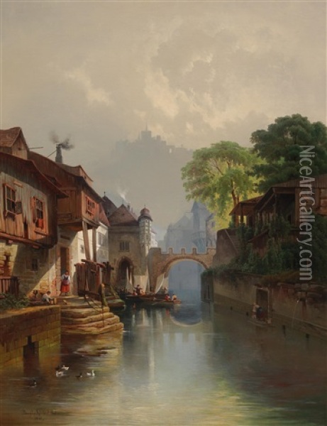 Scene Of Meissen An Der Elbe Oil Painting - Vojtech Brechler