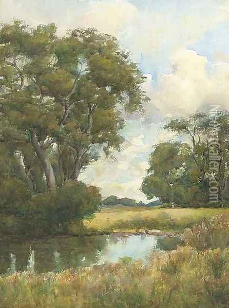 A peaceful stretch of the river Oil Painting - English School