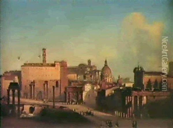 A View Of The Forum, Rome Oil Painting - Ippolito Caffi