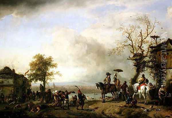 Landscape with Kermis (The Rustic Wedding) c.1653-59 Oil Painting - Philips Wouwerman