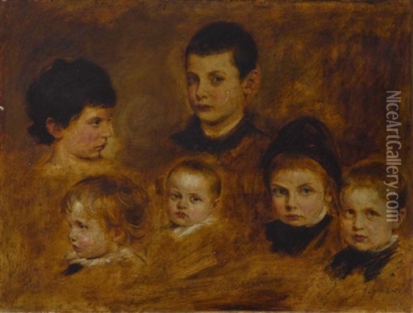 Sechs Kinder Des Kronprinzen Ludwig Von Bayern Oil Painting - Franz Seraph von Lenbach