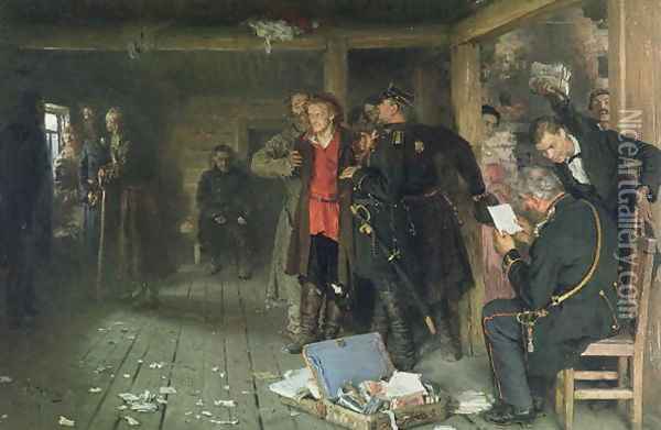 The Arrest of the Propagandist, 1880-89 Oil Painting - Ilya Efimovich Efimovich Repin