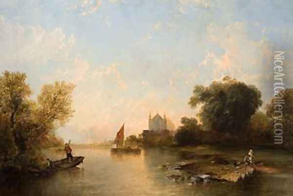 Eton College From The River Oil Painting - Alfred Montague