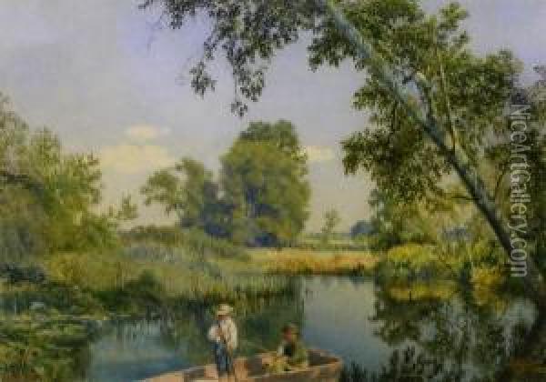 Gone Fishing Oil Painting - John William Hill