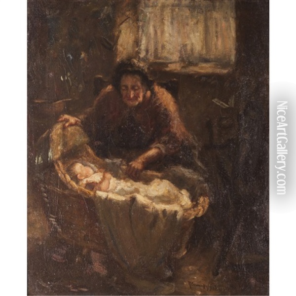 Tending Baby Oil Painting - Robert Gemmell Hutchison