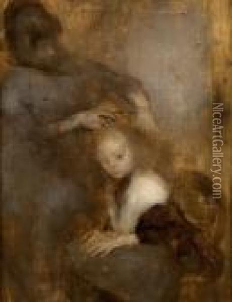 Femme Coiffant Un Enfant Oil Painting - Eugene Carriere