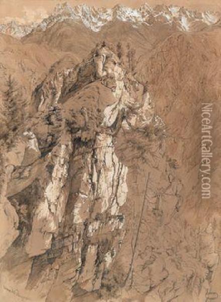 Der Cima Del Piazzone In Den Dolomiten Oil Painting - Wilhelm Georgy