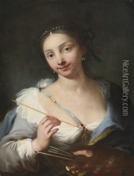 Portrait Of A Female Artist Oil Painting - Giuseppe Nogari