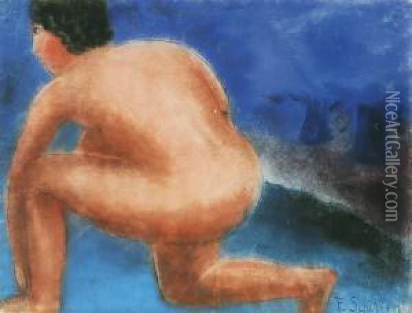 Nu Agenouille - Knielend Naakt (ca. 1939) Oil Painting - Ferdinand Schirren